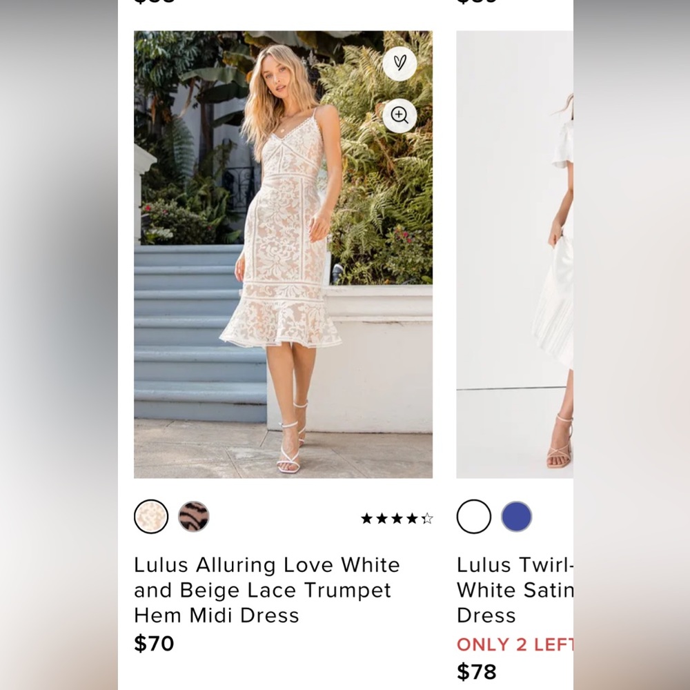 Lulus Alluring Love White and Beige Lace Trumpet Hem Midi Dress
